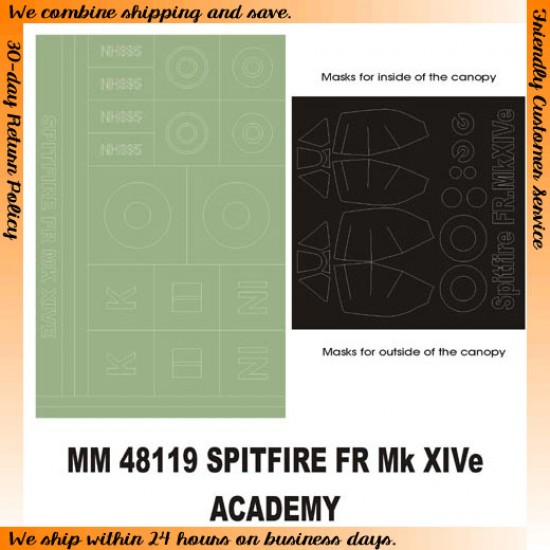 1/48 Spitfire FR Mk XIVe Paint Mask for Academy kit (Canopy Masks + Insignia Masks)