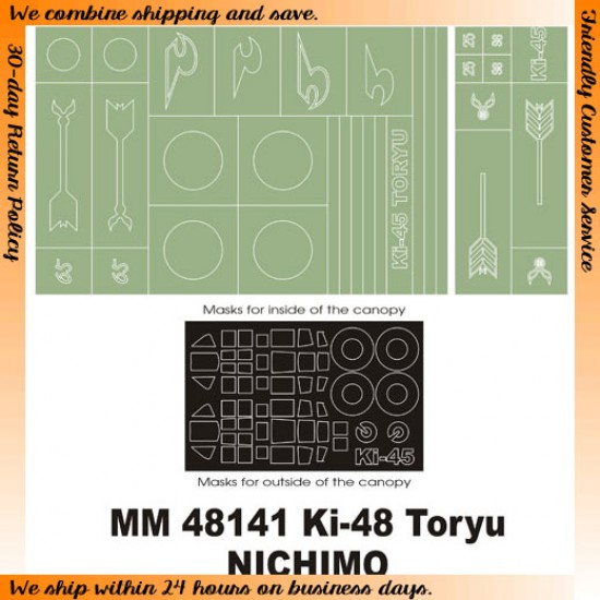 1/48 Kawasaki Ki-45 Toryu Paint Mask for Nichimo kit (Canopy Masks + Insignia Masks)