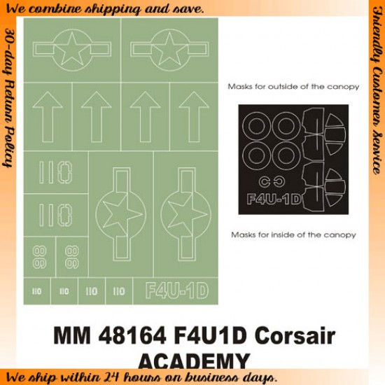 1/48 Vought F4U-1D Corsair Paint Mask for Academy kit (Canopy Masks + Insignia Masks)