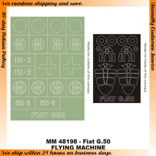 1/48 Fiat G.50 Freccia Paint Mask for Flying Machine kit (Canopy Masks + Insignia Masks)