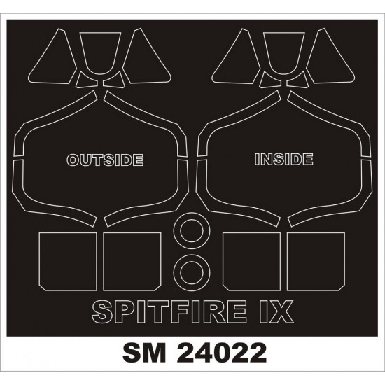 1/24 Supermarine Spitfire IX Canopy (outside, inside) & Wheels Paint Mask for Airfix kits