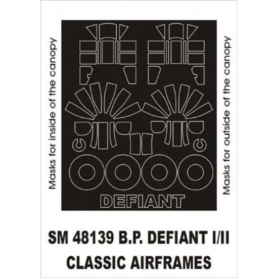 1/48 BP Defiant I/II Paint Mask for Classic Airframes kit (outside-inside)