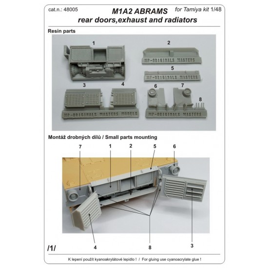 1/48 M1A2 Abrams Rear Doors, Exhaust and Radiators Detail set for Tamiya kits