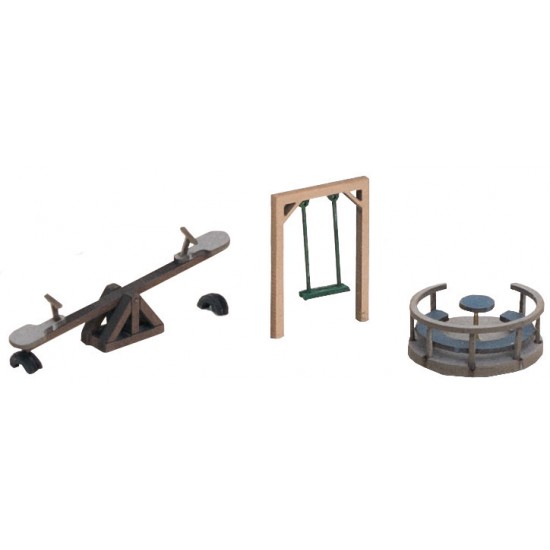 HO Scale Play Equipment: Roundabout, Seesaw, Swing