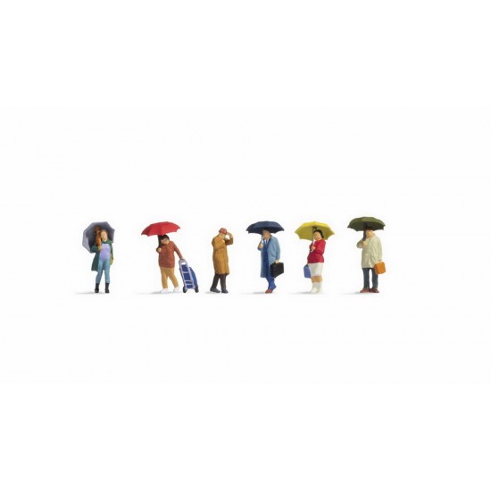 HO Scale People in the Rain (6 figures w/accessories)