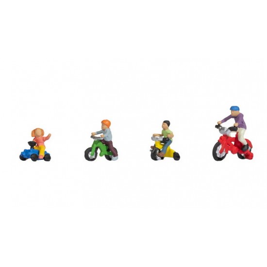 HO Scale Children on Bicycles (4 coloured figures with bikes)