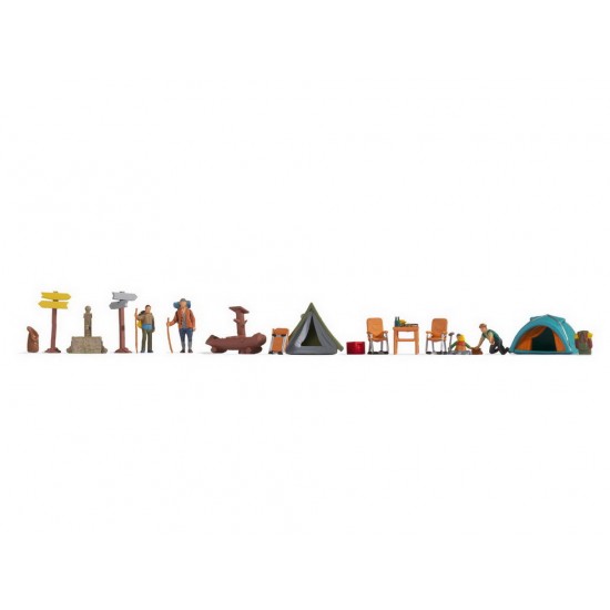 HO Scale Themed Figures Set "Camping" (4 figures w/acc)