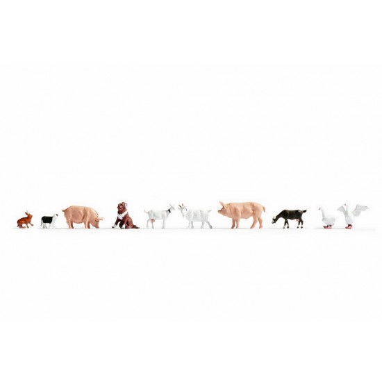 N Scale Farm Animals (10 figures) Assembled and Painted Miniatures
