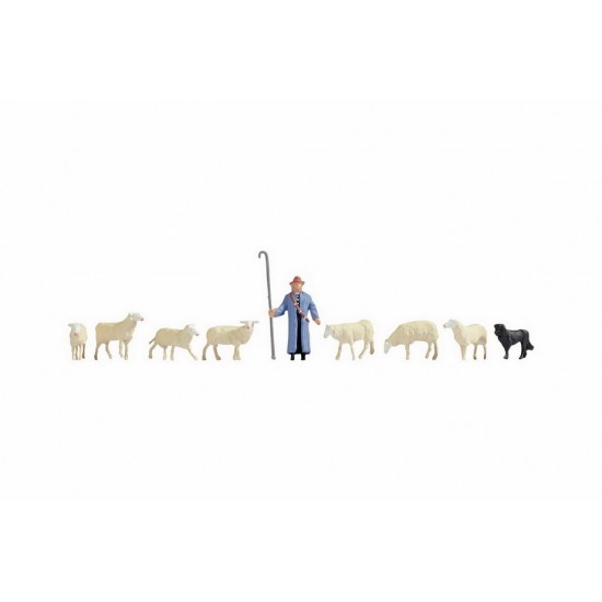 N Scale Sheep and Shepherd Assembled and Painted Miniatures