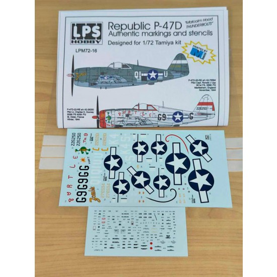 1/72 Malcolm Hood Thunderbolts P-47D Markings & Stencils Decals for Tamiya kits