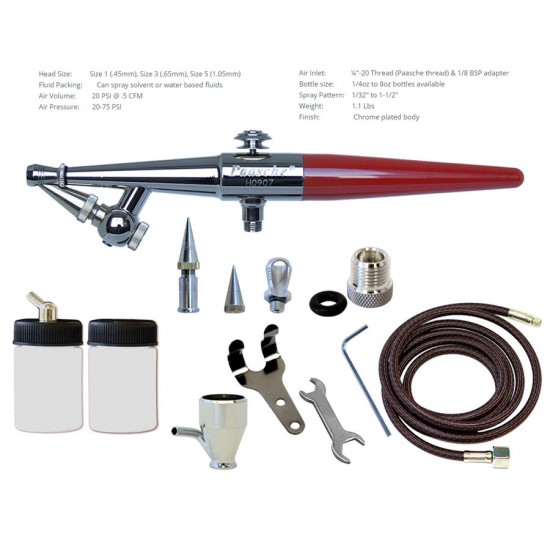 Single Action External Mix Siphon Feed Airbrush Set w/0.45, 0.65 & 1.05mm Heads 