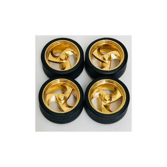 1/24 Tri-Blades Rims w/Tyres Gold (4pcs)