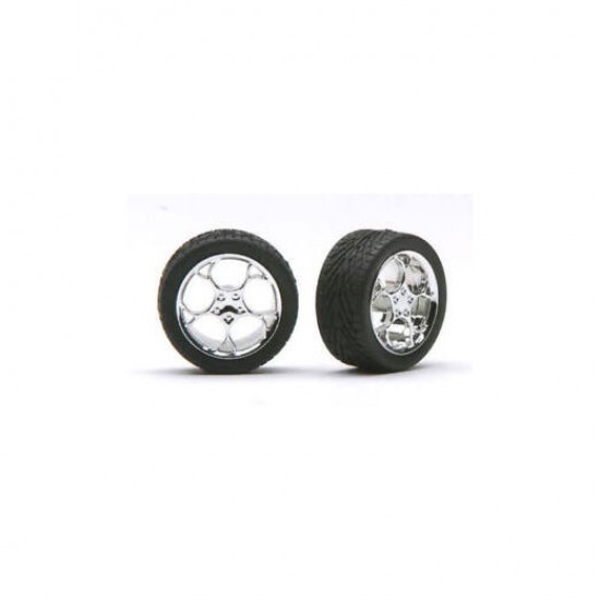 Swirly Pattern Rims 1/24 Swirl Star Rims w/Tyres Chrome (4pcs) Pegasus Hobbies 1214