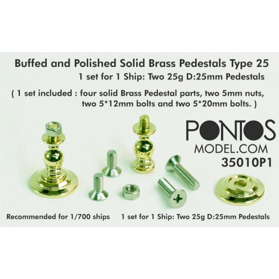 Buffed and Polished Solid Brass Pedestals Type 25 for 1/700 Ship models
