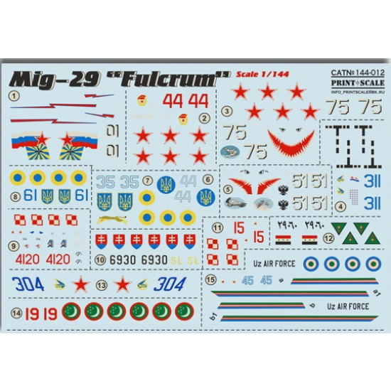 1/144 Mikoyan MiG-29 Fulcrum Decals