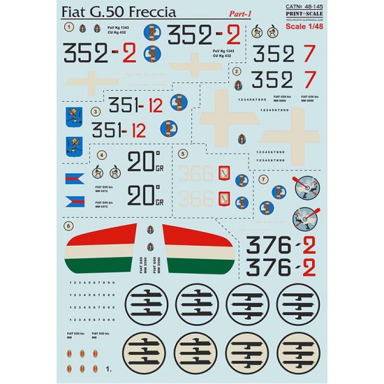 Decals for 1/48 Fiat G.50 Freccia Part.1