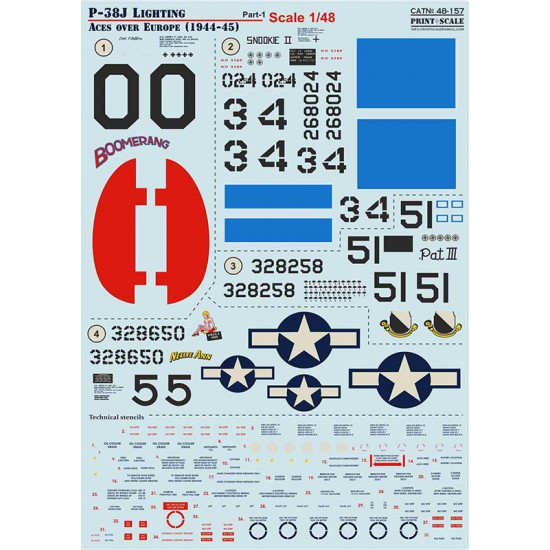 Decals for 1/48 P-38J Lighting Aces over Europe (1944-45) Part.1