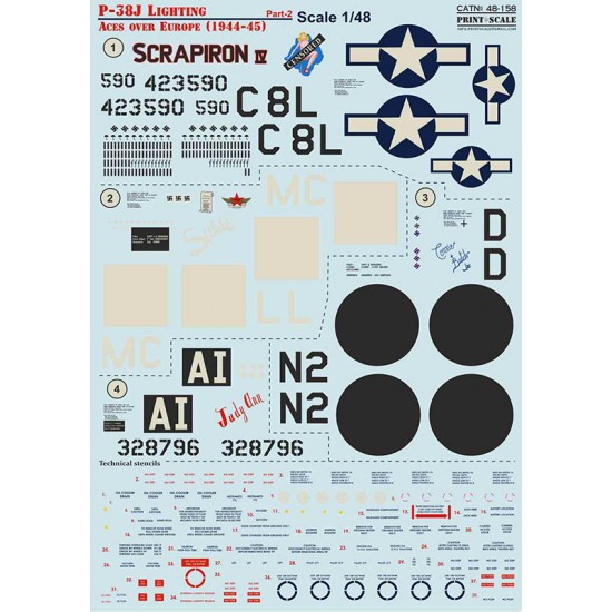 Decals for 1/48 P-38J Lighting Aces over Europe (1944-45) Part.2