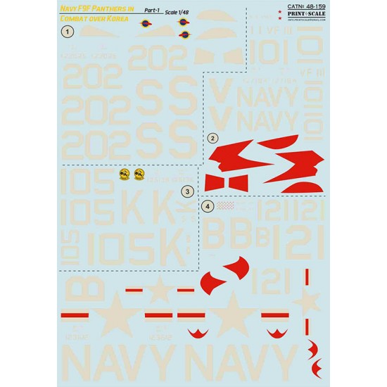 Decals for 1/48 Navy F9F-2 -3 Panthers in Combat over Korea Part.1