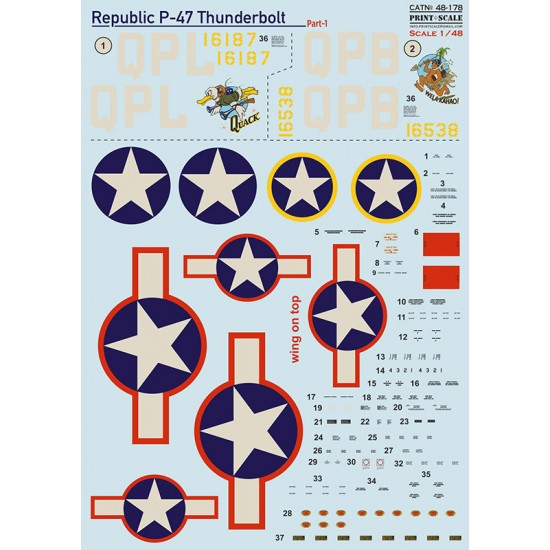 Decals for 1/48 Republic Thunderbolt P-47 (C-2, C-5)
