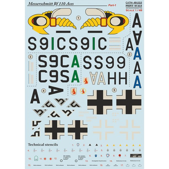 Decals for 1/48 Messerschmitt Bf-110 Zerstorer Part 1
