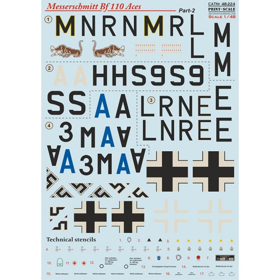 Decals for 1/48 Messerschmitt Bf-110 Zerstorer Part 2