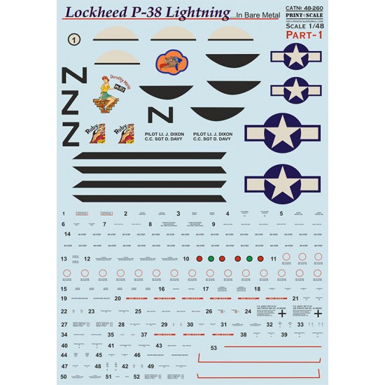 Decal for 1/48 P-38 Lightning in Bare Metal Part 1