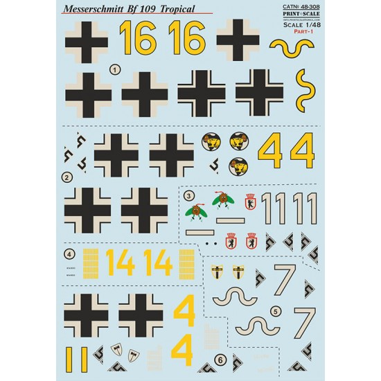 1/48 Messerschmitt Bf-109. Tropical options. Decal Part 1