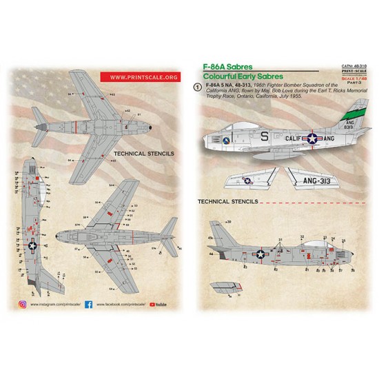 1/48 F-86A Colourful Early Sabres Decal Part 3 - 5 NA 48-313