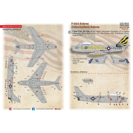 1/48 F-86A Colourful Early Sabres Decal Part 5 - 5 NA, 49 1289