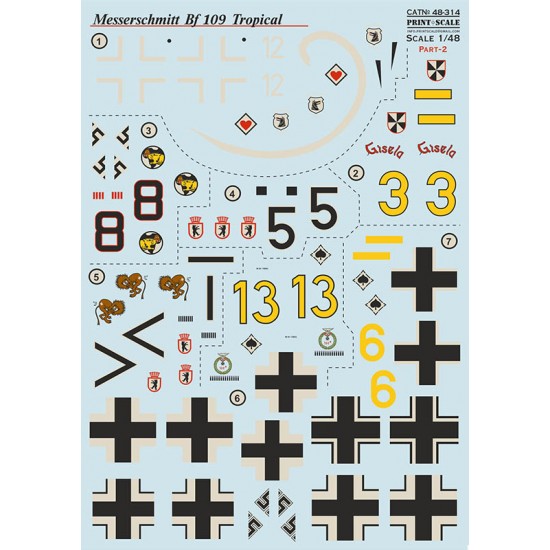 1/48 Messerschmitt Bf-109. Tropical options. Decal Part 2