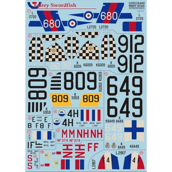 1/72 Fairey Swordfish (complete set, 2 leaf) Decals 