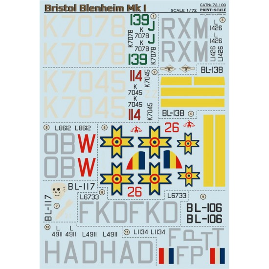 1/72 Bristol Blenheim Mk.I (2 leaf) Decals