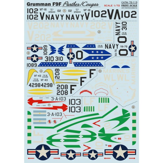 1/72 Grumman F9F Panther/Cougar Decals