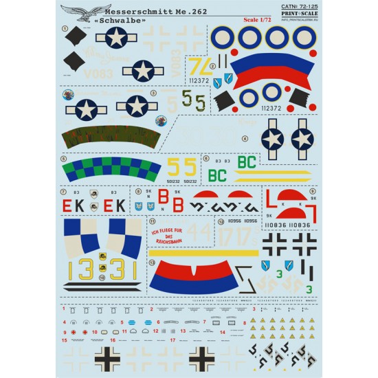 1/72 Wet Decals - Messerschmitt Me.262 "Schwalbe" (1 sheet)