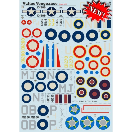 1/72 Wet Decals - Vultee A-31 Vengeance (1 sheet)
