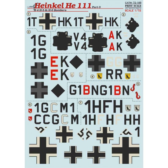 1/72 Wet Decals - Heinkel He-111 H-4, H-5 and H-6 Bombers Part 3