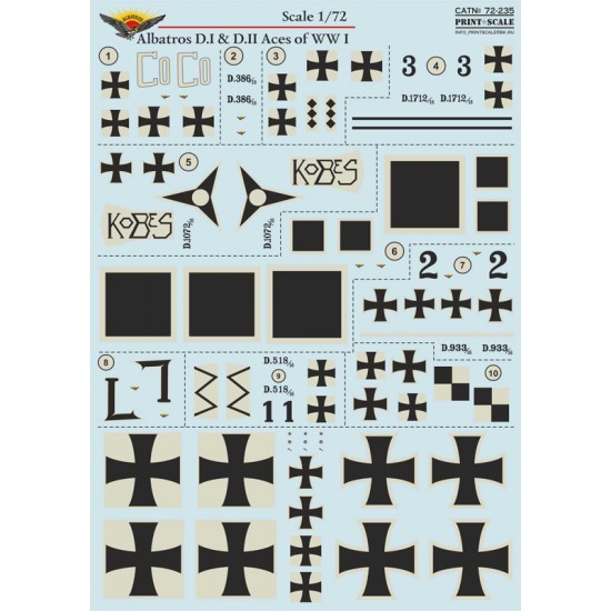 1/72 Wet Decals - Albatros D.I and D.II Aces of WWI