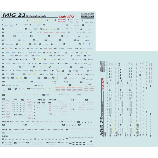 Decals for 1/72 MIG 23 Technical Stencils