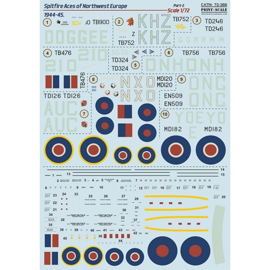 Decals for 1/72 Spitfire Aces of Northwest Europe 1944-45 Part 2