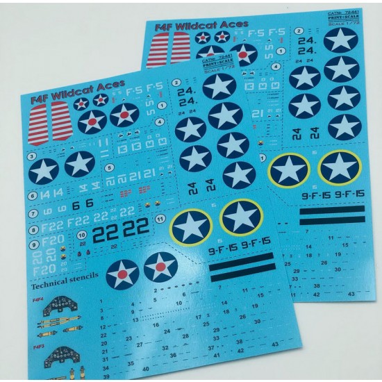 Decals for 1/72 Grumman F4F Wildcat Aces (with 3D instrumental panel)