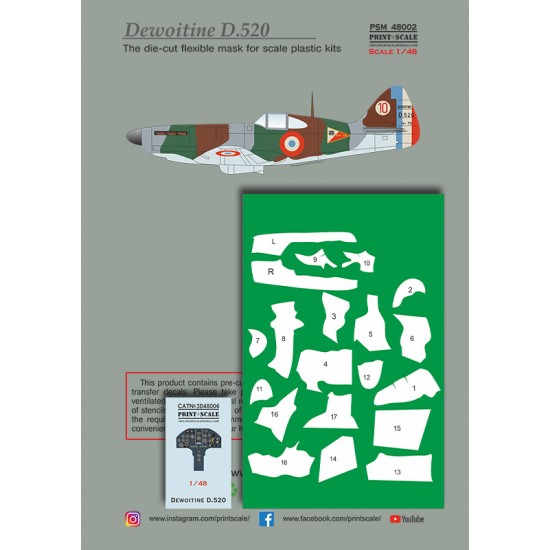 1/48 Dewoitine D.520 Mask, Decal & 3D Decal