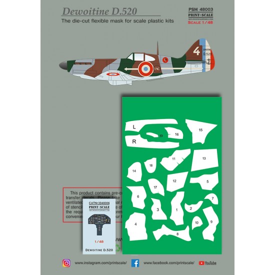 1/48 Dewoitine D.520 Mask, Decal & 3D Decal