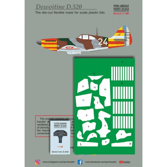1/48 Dewoitine D.520 Mask, Decal & 3D Decal