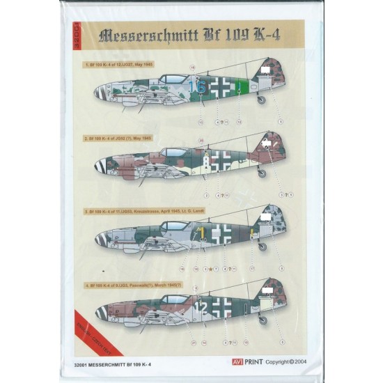 [AVI Print] 1/32 Messerschmitt Bf 109K-4 Decals for Hasegawa kits
