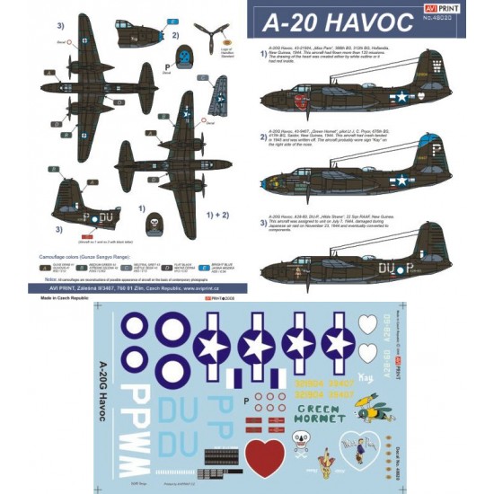 [AVI Print] Decals for 1/48 Douglas A-20 Havoc