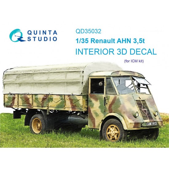 1/35 Renault AHN 3.5t 3D-Printed & Coloured Interior on Decal Paper for ICM kits