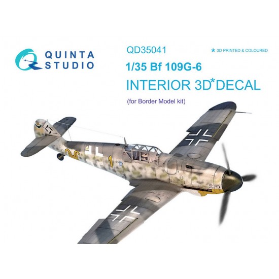 1/35 Bf 109G-6 3D-Printed & Coloured Interior on Decal Paper for Border Model kit