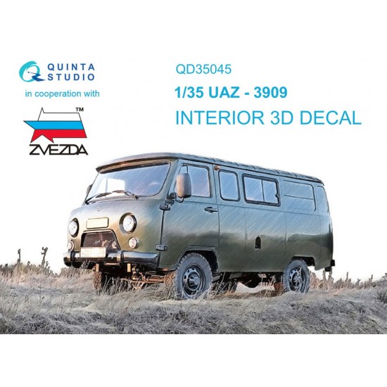 1/35 UAZ-3909 3D-Printed & Coloured Interior on Decal Paper for Zvezda kits