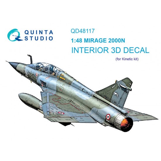 1/48 Mirage 2000N 3D-Printed & Coloured Interior on Decal Paper for Kinetic kits
